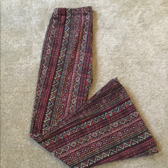 La Hearts Pants - LA Hearts Burgundy Tribal Stretch Flare Pants